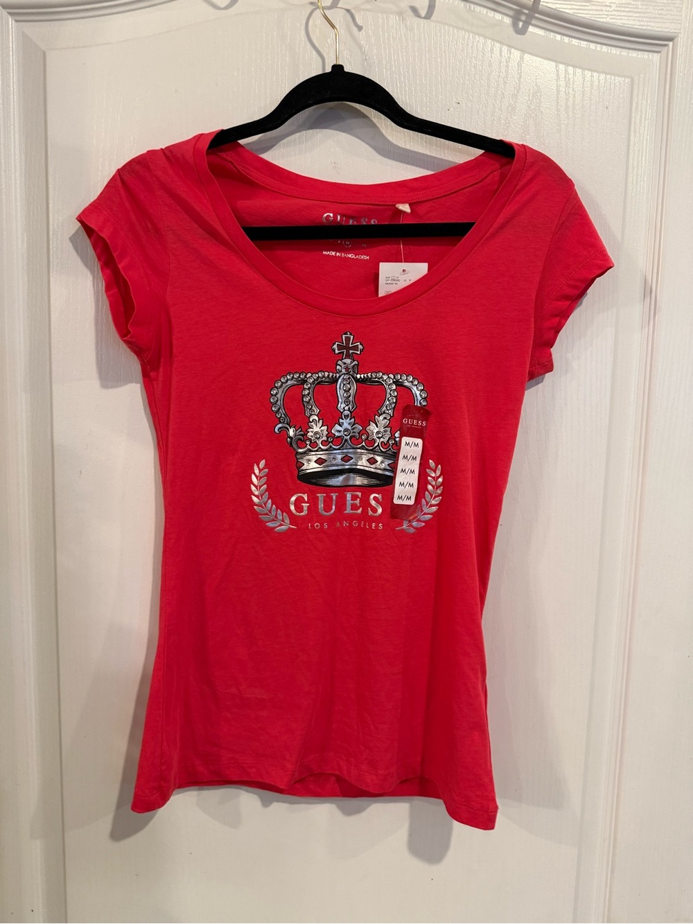 Guess cap-sleeve tee silver rhinestone crown medium new w tags